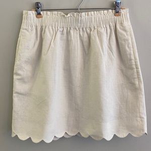 J.Crew Outlet White Linen Blend Lined Scalloped Hem Side Pockets Skirt SZ 8